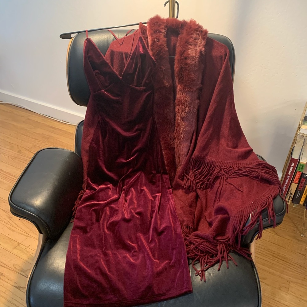 Velvet cocktail dress and cape
